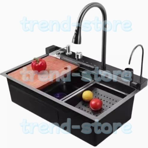 品質保証☆単碗滝式水槽多機能単碗キッチンワークステーション水槽滝式引下げ蛇口と付属品セット拍卖