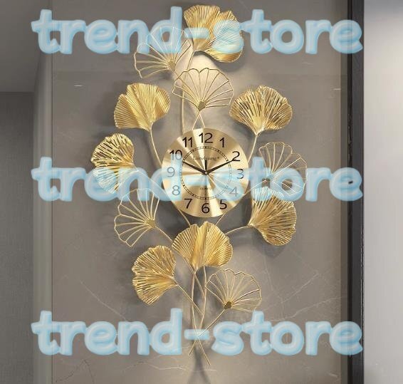 豪華 美品 銀杏 葉っぱ ゴールド デザイン 壁飾り 壁掛け時計 静音 電池式 家庭用 装飾拍卖
