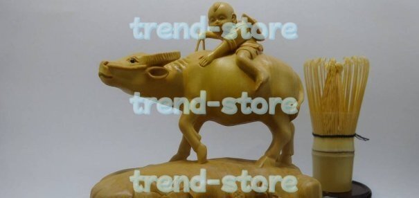 牛乗童子 置物 彫刻 極上品 細密造 木彫拍卖