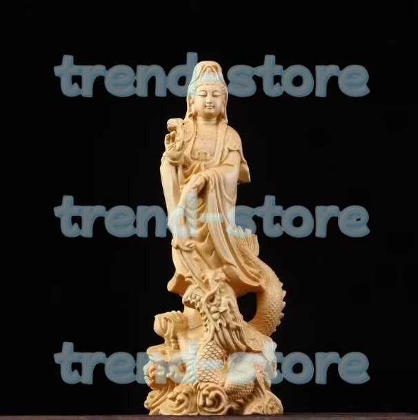 新品 龍上観音菩薩 龍上観音 観音菩薩 置物 立像 仏教工芸品 木彫 仏像 仏教美術拍卖