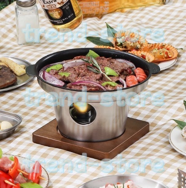 バーベキュー 鉄板プレート 焼き肉プレート 焼肉プレ ト ひとり用 鉄板焼き プレート 一人用コンロ 専用木台付き ミニコンロ付き z1549拍卖