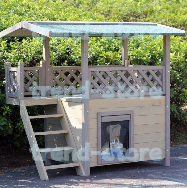 組立簡単!自然素材で安心!ペットハウス ドッグハウス ハウス 天然木 ロフト付き ドア付き 多頭飼い 室内用 キャット 猫用 お庭用拍卖