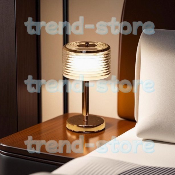 ベッドサイドテーブルランプ、寝室のナイトスタンド用モダンな小型ランプ、クリアストライプガラスシェード付き 3色調整可能拍卖