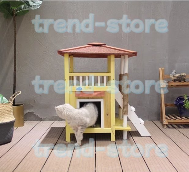 極美品★高品質 猫部屋 猫用豪華別荘 ソリッドウッド製 猫舎 キャットタワー 室外猫ハウス 二段ケージ 環境に優しいデザイン拍卖