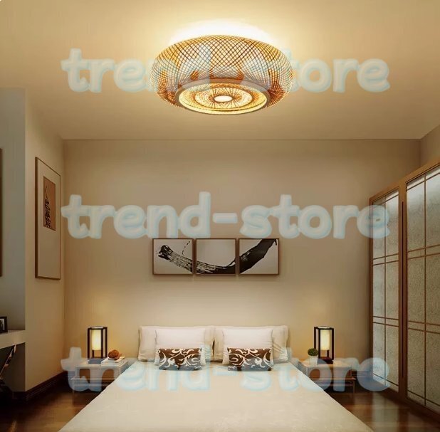 吊り下げ照明 LEDシーリングライト ベッドルームライト リビングルームライト 竹織りランプ 丸型 ペンダントライト 天井照明拍卖