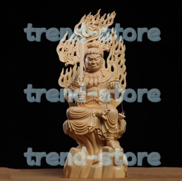 極上品 不動明王像 檜木 精密彫刻 仏師手仕上げ品 高さ34cm拍卖
