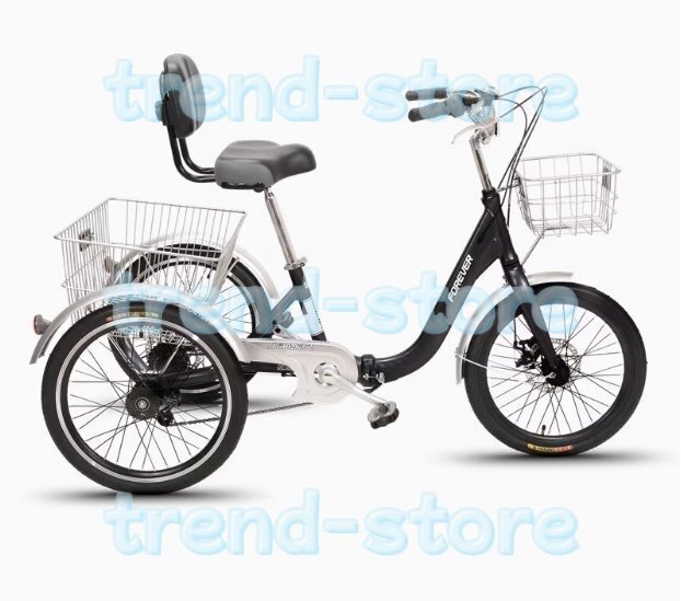 7スピード 三輪自転車 調節可能な背もたれシート 大人用高齢者用 折りたたみ式三輪車 20インチショッピングバスケット付き拍卖
