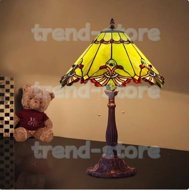 ティファニーランプ ステンドグラス アンティーク風 テーブルランプ 2灯式 孔雀の羽模様拍卖