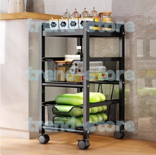 キッチンワゴン 引き出し式 隙間収納 スリム 3段 キャスター付き おしゃれ キッチンラック バスケット スチール ワゴン キッチン収納拍卖