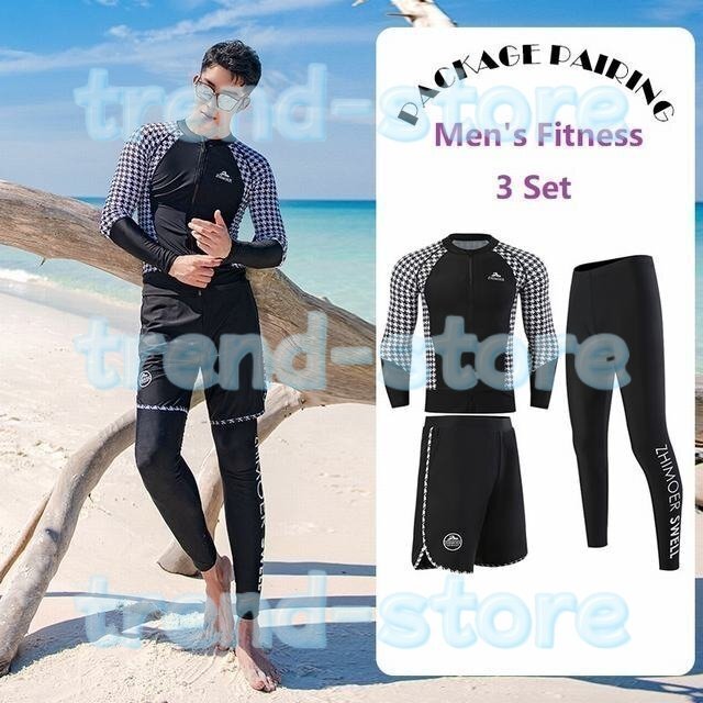 メンズ水着 フィットネス水着 セパレート水着 サーフフィットネス水着 上下セット スイミング スポーツ 体系カバー ジム サイズXL拍卖