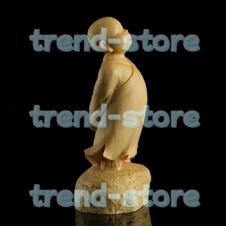 小沙弥 小坊主 寧静致遠 木彫 精密彫刻 総柘植材 仏教美術拍卖