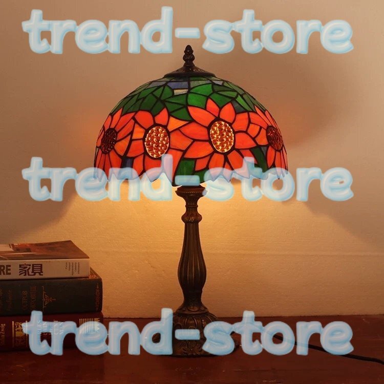 テーブルスタンド ステンドランプ ステンドグラス ヒマワリ花柄 レトロな雰囲気 ティファニー技法 室内装飾 照明 ランプ拍卖