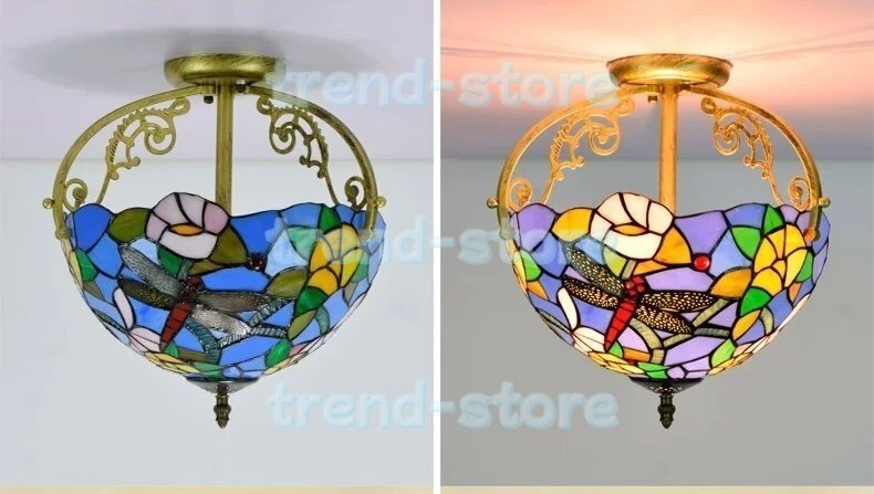 新入荷☆ステンドランプ 天井照明 テーブルライト 花柄 レトロな雰囲気がおしゃれ★ヴィンテージ ティファニー技法 シャンデリア拍卖