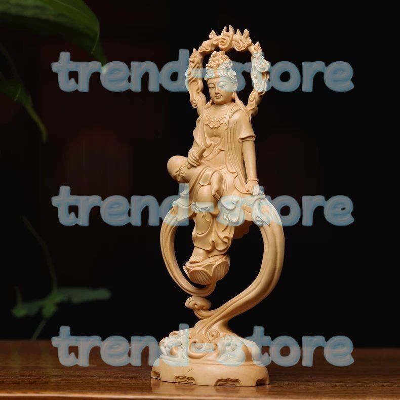 水月自在観音菩薩 自在観音菩薩 観音菩薩 精密彫刻 極上品 彫刻工芸品 木製仏像 仏教美術拍卖