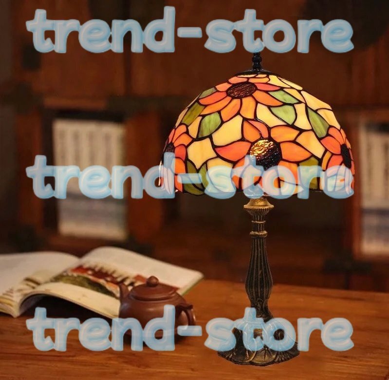 芸術品★ステンドランプ ステンドグラス アンティーク ヒマワリ花柄レトロな雰囲気がおしゃれ ティファニー銅製デスクライト照明拍卖