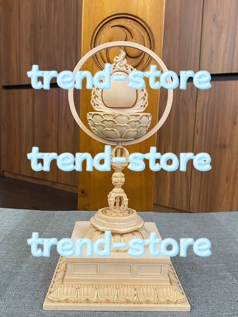 密教法具 寺院仏具 火焔宝珠形舎利塔 ヒノキ檜木製 金剛杵 舎利塔 仏教美術 高さ28cm拍卖