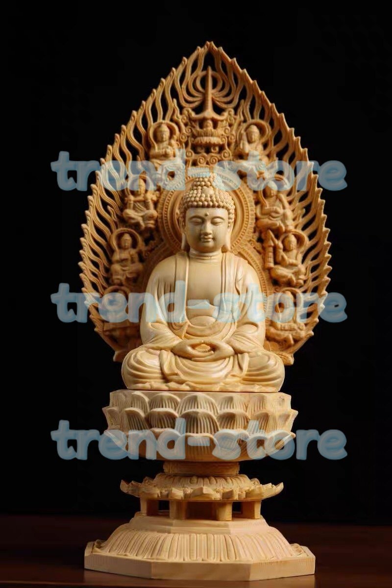 木彫仏像 釈迦如来 釈迦牟尼仏 座像 仏教工芸品 檜材使用 手作り拍卖