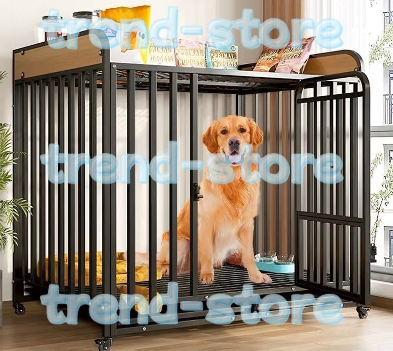 ペットケージ 屋根付き カゴ ドッグクレート 大型犬 中型犬トイレ ノイズ防止 4輪 錆びにくい 亜鉛メッキ 大胆な四角いチューブ拍卖