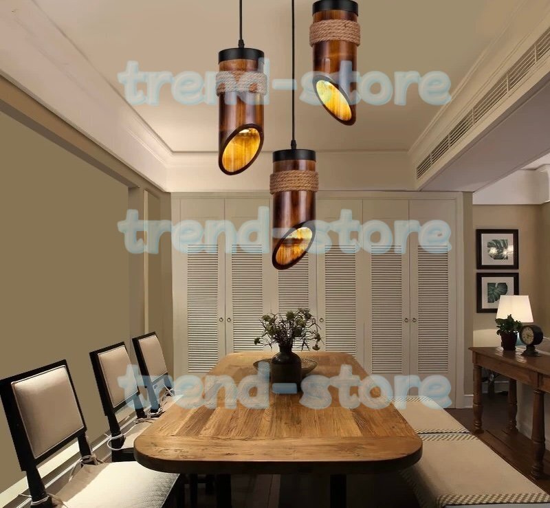 海外輸入品ロフトスタイル 麻ロープ 竹チューブ Droplight LEDペンダントライト ダイニング ペンダントライト110V - 220V用 和風1灯拍卖