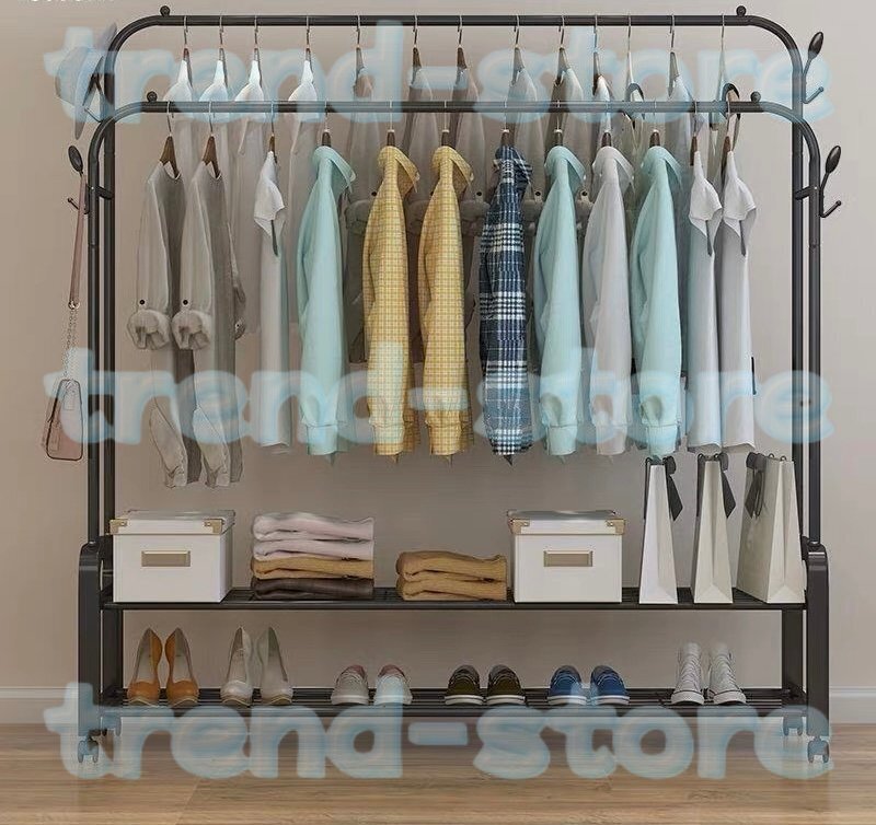 全長135CM ハンガーラック 2段 可動棚 高耐荷重 コートハンガー 収納棚 スチール棚 洋服掛け おしゃれ ホワイト拍卖