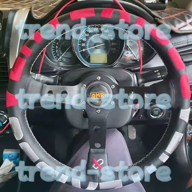 ピンク 車のスポーツステアリング レースタイプ 高品質ユニバーサル 13インチ 330ミリメートルアルミ牛革刺繍拍卖