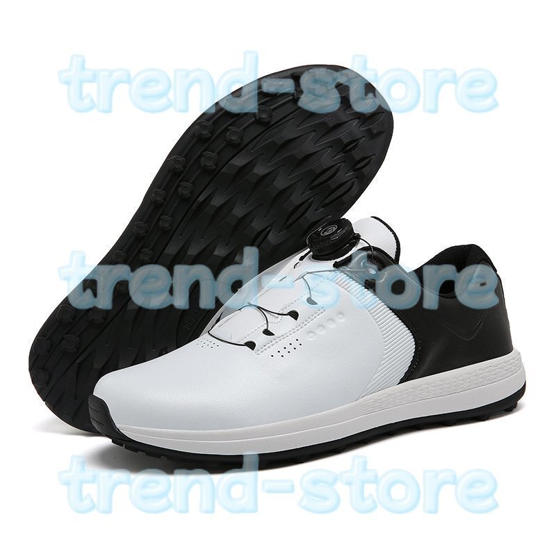 高級品 ゴルフシューズ 新品 ダイヤル式 運動靴 メンズ幅広い フィット感 軽量 スポーツシューズ 防水 防滑 耐磨 弾力性 白*黒 24.5cm~28cm拍卖