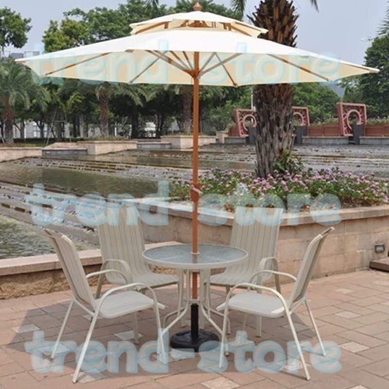 人気推薦 ガーデン パラソル ベージュサンシェードマーケットアンブレラ パラソルUV 50+ 木目調デザインのアルミポール 2.7m F929拍卖