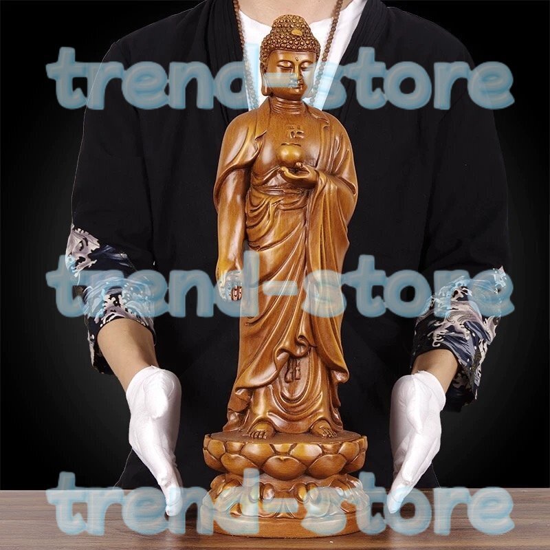 新作 西方三聖 阿弥陀如来三尊 阿弥陀如来 勢至菩薩 観音菩薩 仏師彫り 招財開運 供養品 木彫仏像拍卖