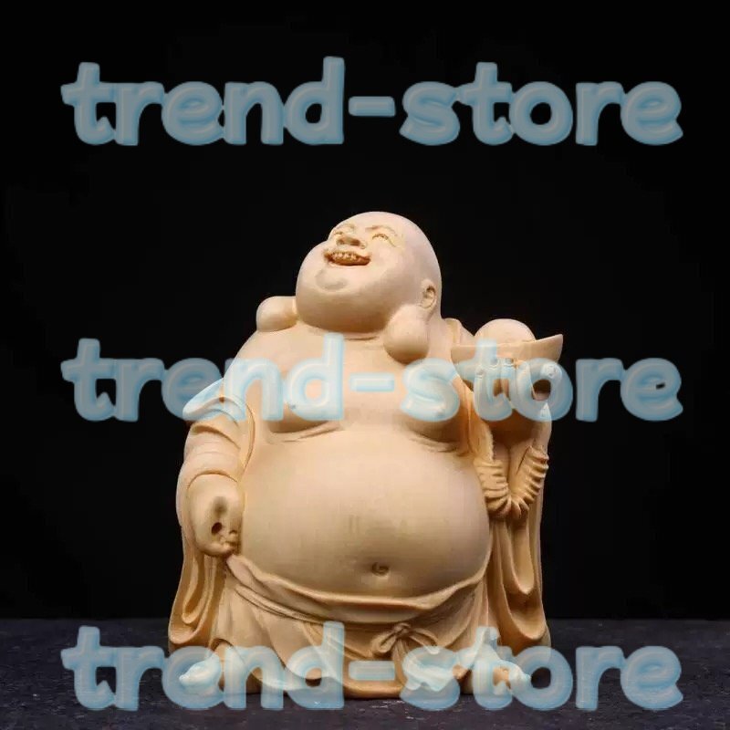 高13.5cm 布袋様 七福神 置物 木彫 総檜材 仏教工芸品 木彫仏教 精密彫刻 極上品 仏師で仕上げ品 拍卖