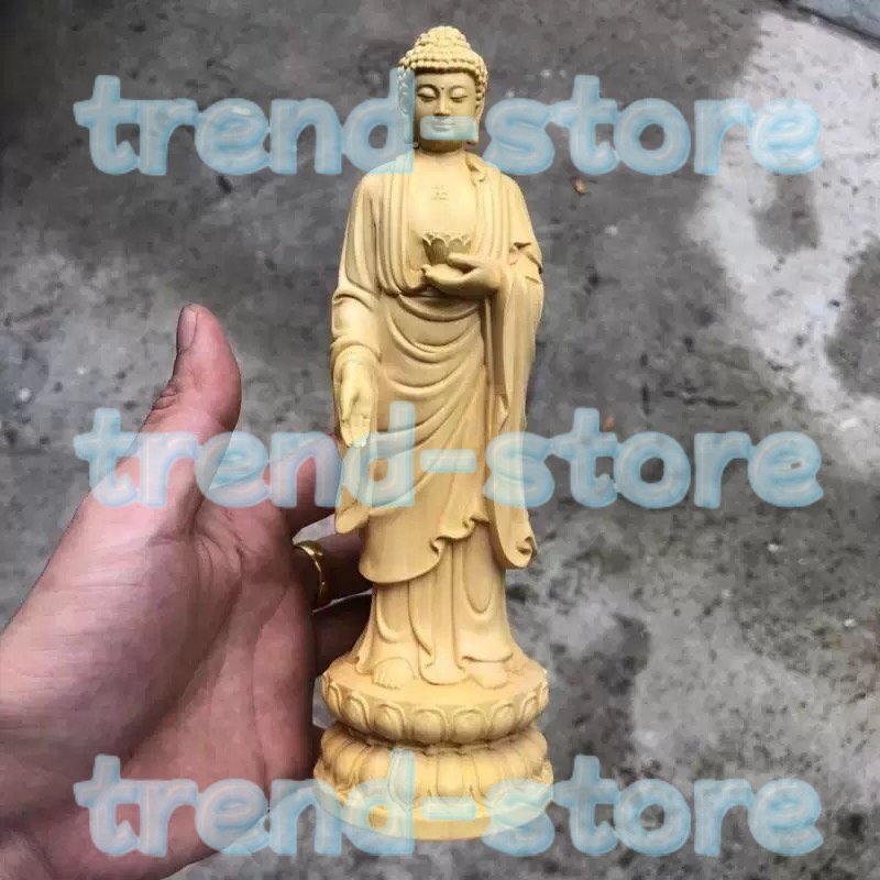 木彫 阿弥陀如来立像 阿弥陀如来 阿弥陀仏 彫刻 一刀彫 開運 風水 仏像 置物 彫刻拍卖