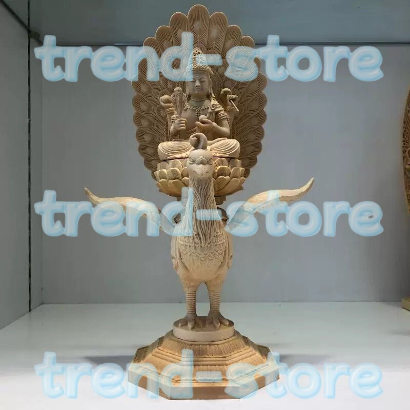極上品 孔雀明王 孔雀明王像 仏教工芸品 総檜材 精密細工 木彫仏像 仏師手仕上げ品拍卖
