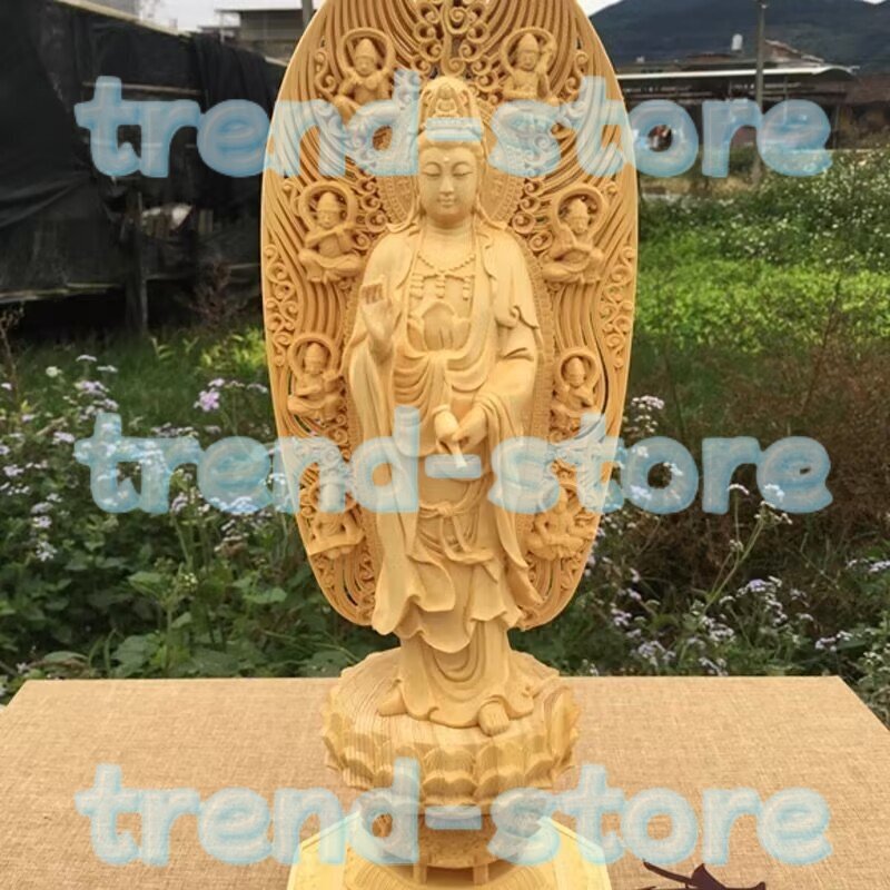 極上品 木造仏像 観音菩薩 観音菩薩像 立像 精密彫刻 木彫仏教 仏師で仕上げ品拍卖