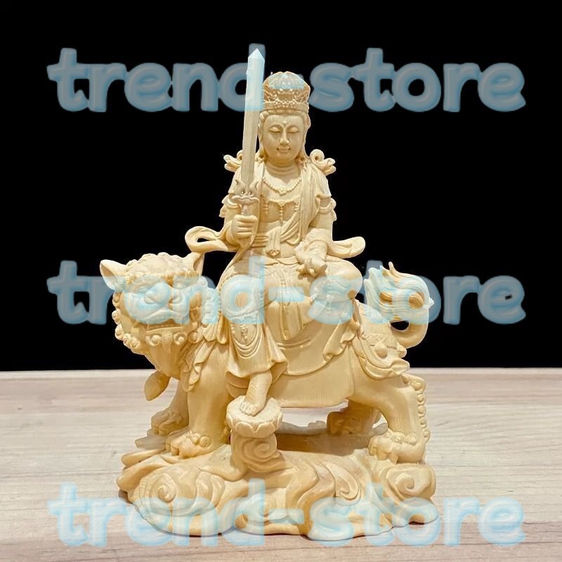 珍品 木彫仏像 文殊菩薩 普賢菩薩 座像 一式 彫刻 一刀彫 天然木檜材拍卖