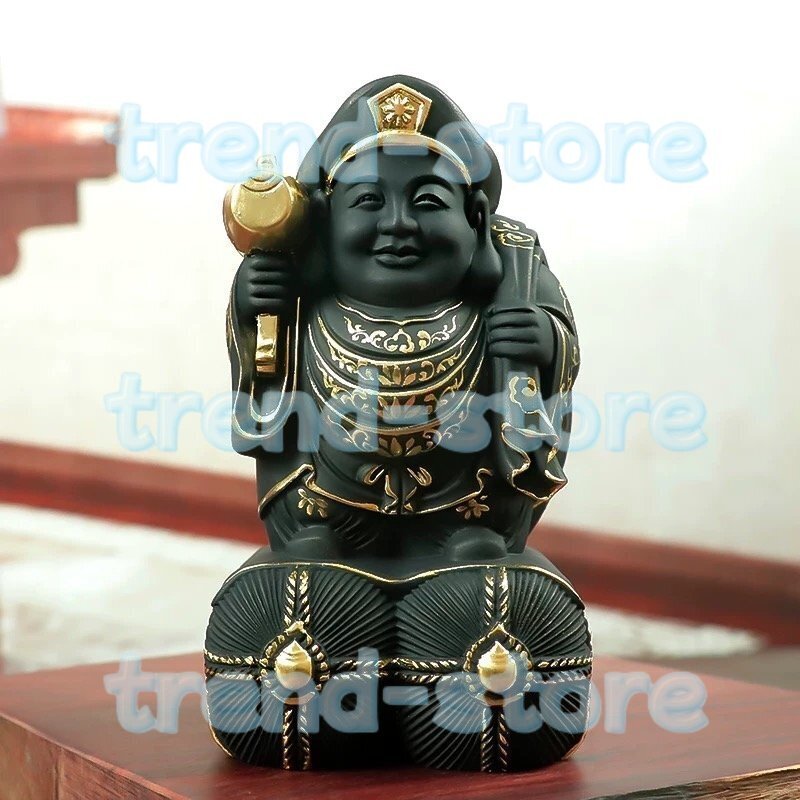 仏像 木彫 大黒天 大黒 大黒天木彫 彩繪 切金 彫刻工芸品 七福神 置物拍卖