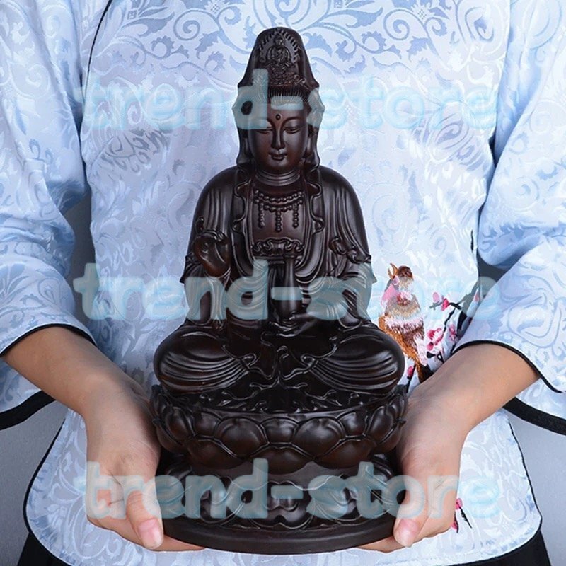 極上品 仏教美術 観音菩薩 木彫 美術品 観音菩薩像 仏像 置物 精密彫刻 大型高40cm拍卖