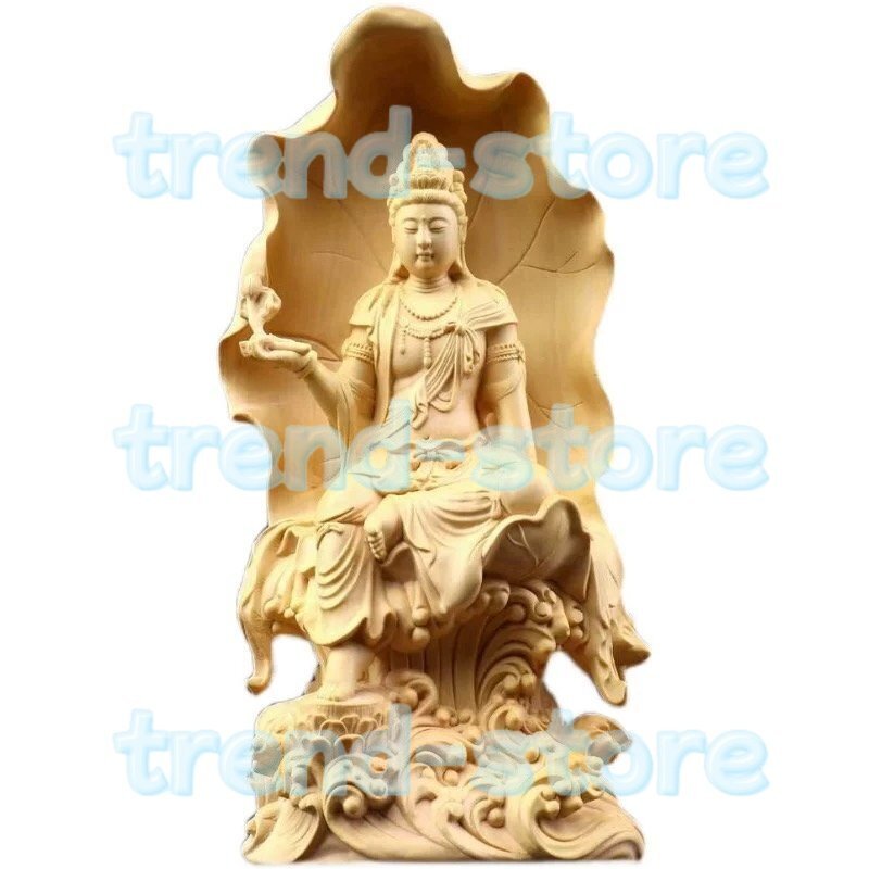 自在観音菩薩 ★木彫仏像 仏師彫り 招財開運 仏教工芸品 精密彫刻 高さ18cm拍卖