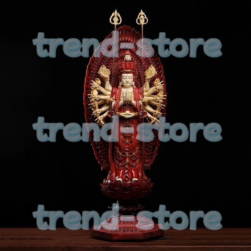 仏像 木彫り 千手観音菩薩 (子年生まれ) 大型 高級天然木彫り (高さ80cm×巾30cm) 高級置物◆厄除け十二支守り本尊・守護仏拍卖