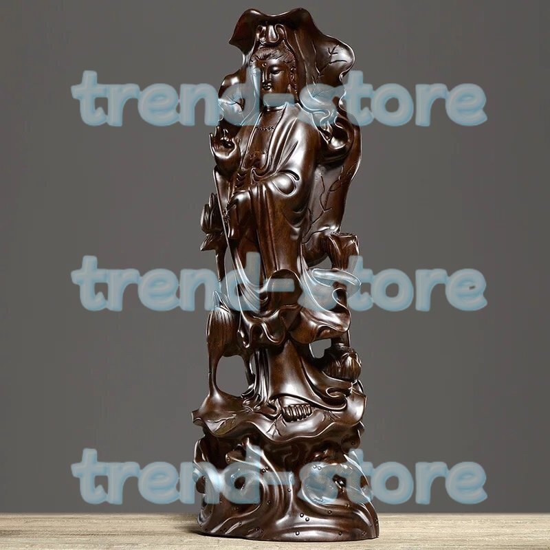 仏教美術 精密細工 木彫り 黒檀木 観音菩薩像 仏像 置物 高さ40cm拍卖