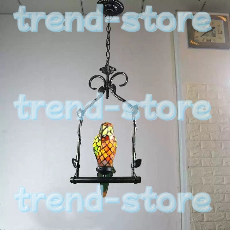 芸術品ステンドランプ ステンドグラス 鸚鵡 ペンダントライト オウム 吊り下げ照明 ティファニー 装飾品 照明拍卖