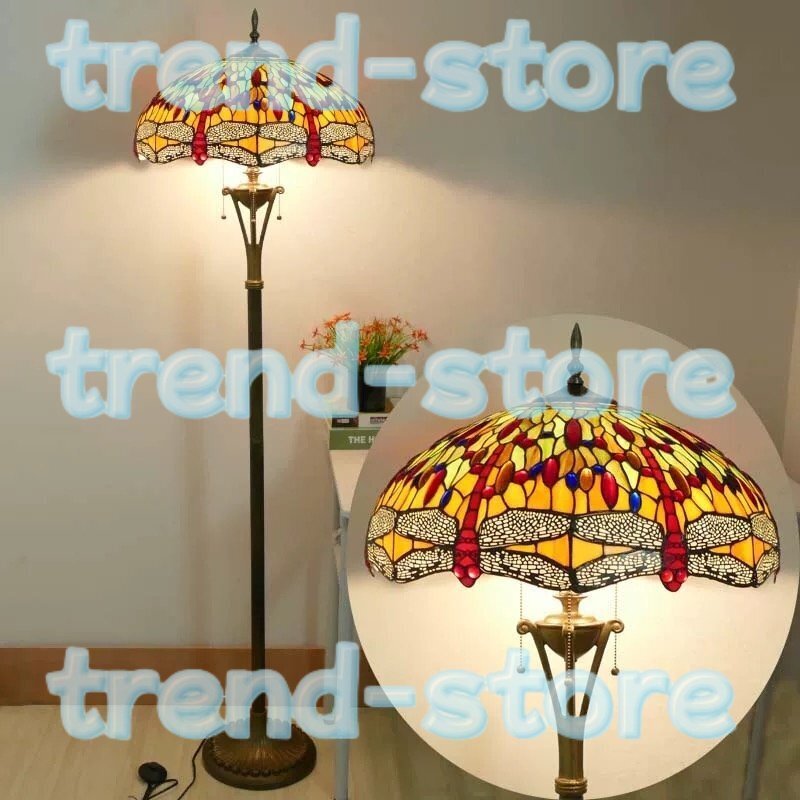 芸術品ステンドランプ トンボ花柄 照明 ティファニー技法 ステンドグラス 室内装飾 レトロな雰囲気 フロアスタンド拍卖