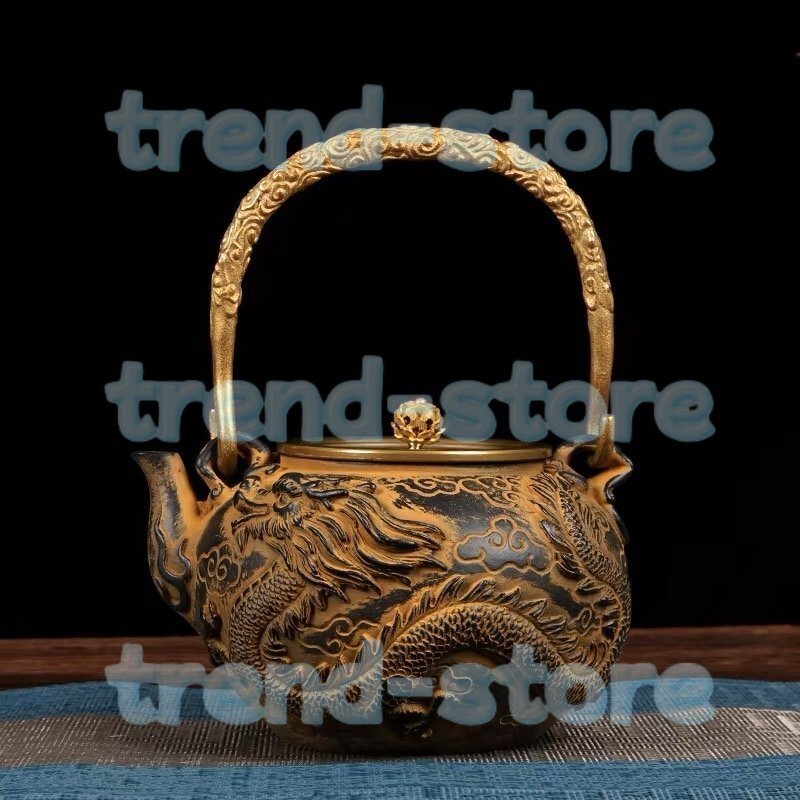 茶道具★ 鉄瓶 銅製蓋 銅製取っ手 ★提梁壺★ 手作 細工 ガス、電気コンロ、炭火 対応 鉄やかん拍卖