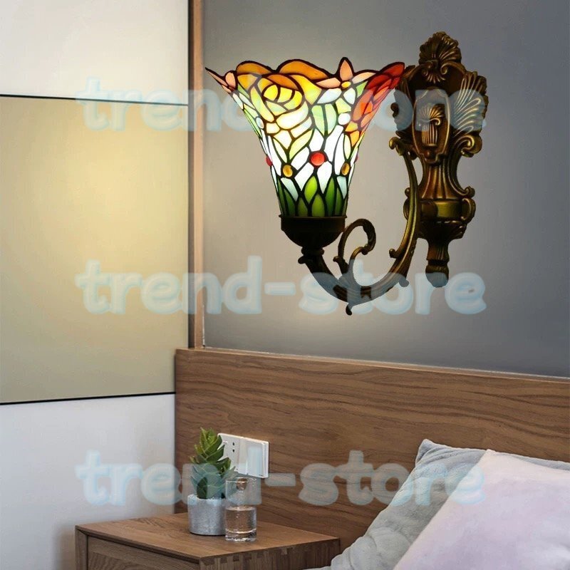 極美品★ステンドグラス ガラス工芸品 ペンダントライト ステンドグラスランプ 豪華壁掛け照明 C拍卖