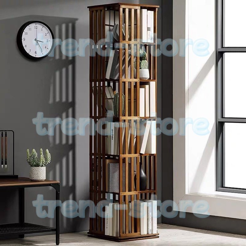 回転本棚 本棚 6段 幅37×奥行37×高さ178cm 大容量 回転ラック スリム 無垢材 組立簡単 収納ラック 本棚 コーナーの配置 コンパクト 原色拍卖