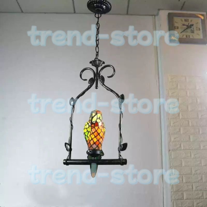 芸術品ステンドランプ ステンドグラス 鸚鵡 ペンダントライト オウム 吊り下げ照明 ティファニー 装飾品 照明拍卖