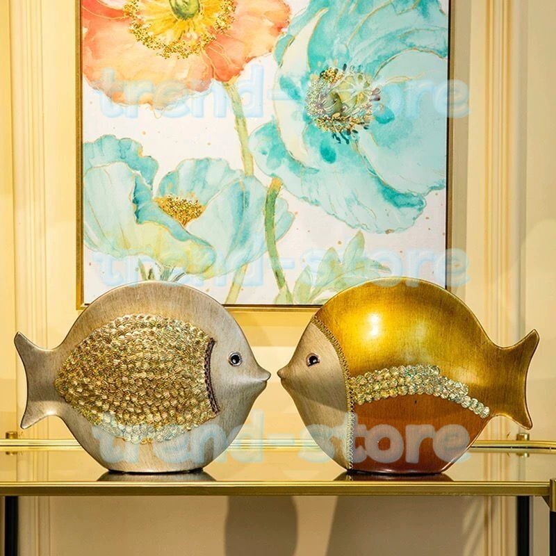 極美品★アイデア家庭装飾品陶器客間工芸品恋人同士魚拍卖