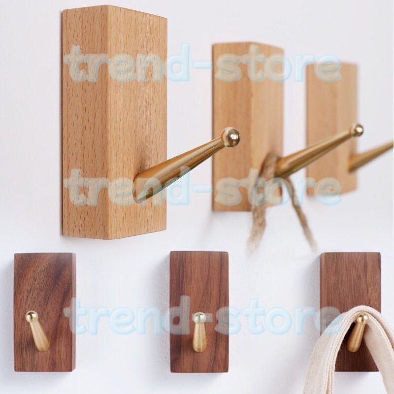 木製フック 強力粘着 ウォールフック ハンガー ウォルナット黄銅3+ブナ黄銅3拍卖