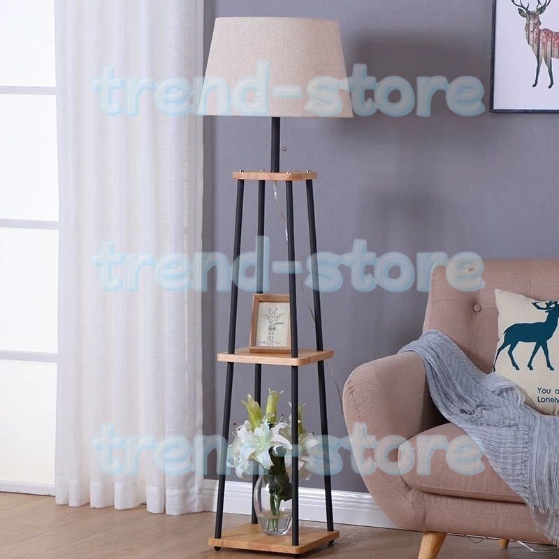 フロアライト クリエイティブフロアランプ 2 棚木製本棚ライトリモートスタンディングランプ素朴なフロアライト寝室ポールランプ拍卖