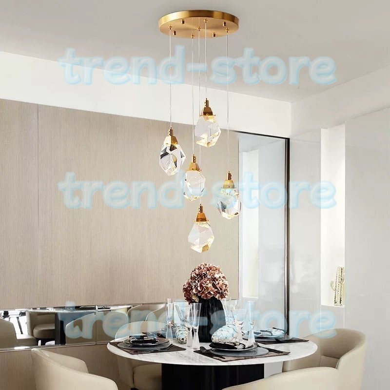 シャンデリア クリスタルシャンデリア 階段シャンデリア リビングルーム ホール 照明 屋根裏部屋 ペンダント 5 ヘッド三色ライト拍卖