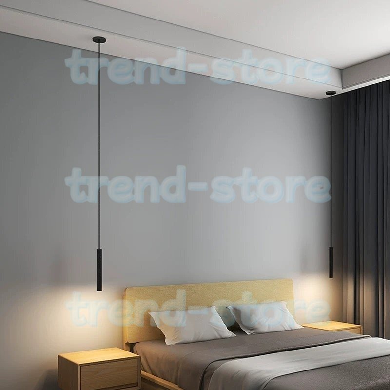 1つ ロングチューブサスペンションワイヤーライト、クテーパードシャンデリア、7Wアルミニウム吊り下げライト、ミニマリスト高さ調節可能拍卖