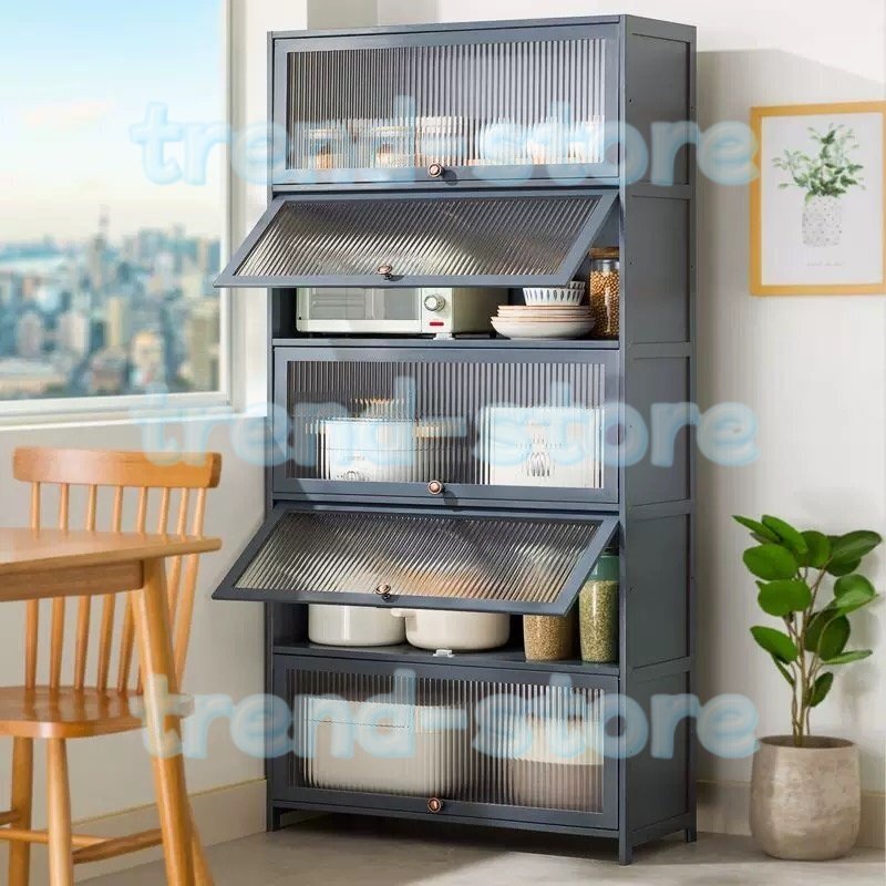食器棚 スリム キッチン収納 隙間収納 竹製 食器収納 一人暮らし 大容量 扉付 防塵 キャビネット 調味料入れ キッチンカウンター 5層80cm拍卖